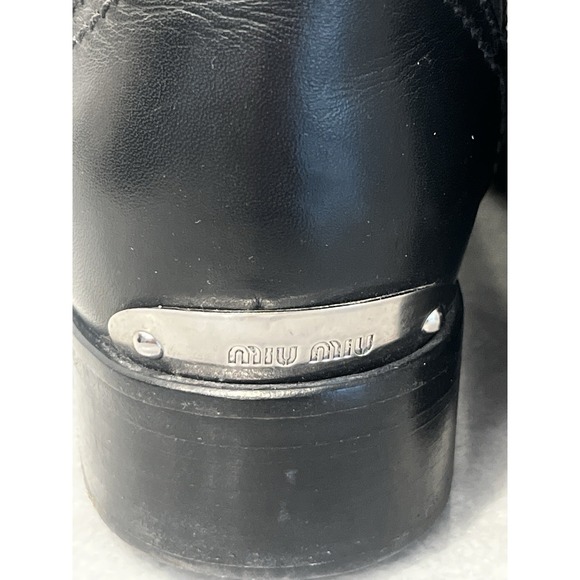 Miu Miu Womens Donna Leather Zip Up Belted Biker Ankle Boots Black Size 39 8.5 - Picture 4 of 14